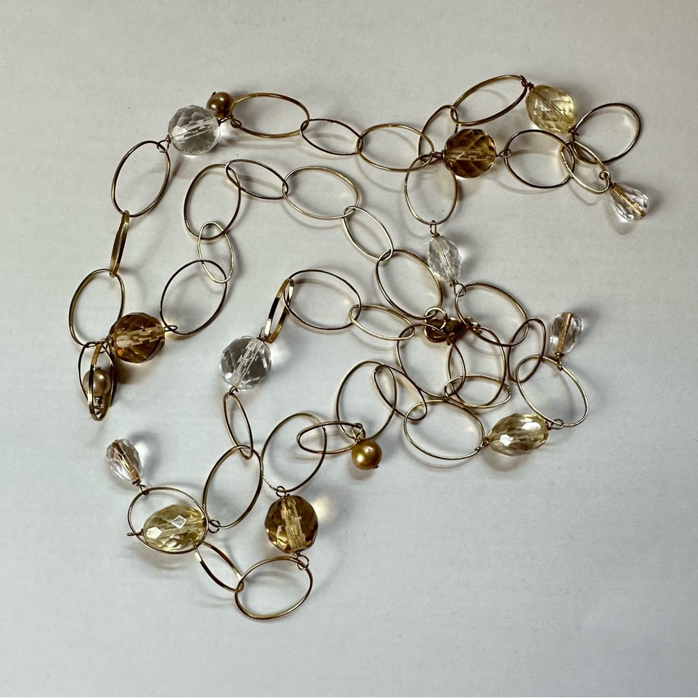 Gold Link Necklace with Faceted Beads